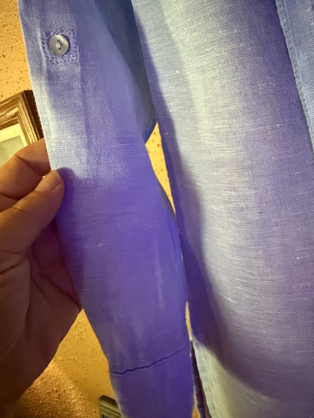Tahari Linen Button Down Long Sleeve Blouse - Size M - Blue twill linen - Picture 5 of 8